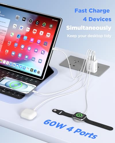 60W USB C Charger,2Pack 10FT iPhone 17 Pro Max Charger Fast Charging,4Port USB-A USBC Charger Block with 10ft USB C Cable Cord for Apple iPhone 17 Pro Max/17 Air/16 Pro Max/15 Plus/16/iPad,AirPods - image 4
