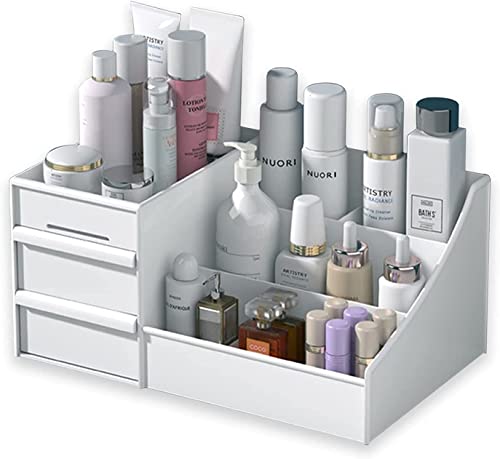 RUBRYKAZ Organisateur de boîte de rangement cosmétique pour bureau de maquillage avec tiroirs pour coiffeuse,comptoir de salle de bain pour pinceaux,fard à paupières,lotions et vernis à ongles - Blanc