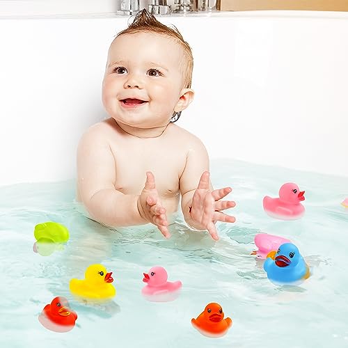 DERAYEE 50 Stück Bunte Mini Badeenten Schwimmendes Weiche Enten Badespielzeug Set klassisches Quietscheentchen für Kinder Dusch Geburtstags Partyartikel