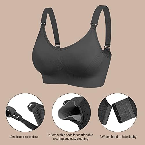 KLKIT 2 Pack Womens Nursing Bra, Seamless Maternity Bra, Breastfeeding Bras with Removable Spill Prevention Bra Pads(New)