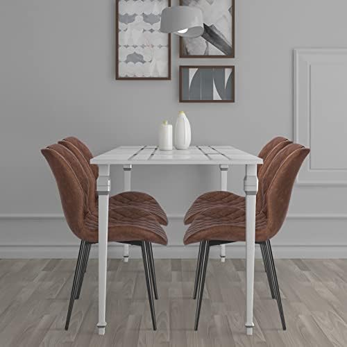 Lestarain Dining Chairs Set of 2 Bedroom Chairs Dressing Table Chairs Kitchen Chairs, Desk Chairs for Bedroom, Brown Faux Leather Dining Chairs with Metal Legs, Seat Height 51cm LCNI108001-2