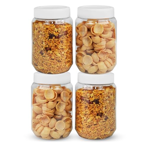 Image of SCL Steelo Vistta Round Containers with White Screw Lid | BPA-Free Premium Plastic Kitchen Storage Jars | Durable, Airtight & Stackable | Ideal for Grains, Snacks, Pulses & More| 1000ml, 4pcs Set