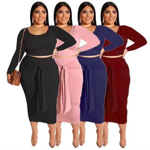 Image of Plus Size Women 2 Piece Outfits Sets Sexy Tracksuit Midi Dress,Sleeveless Tank Top Bodycon Skirts Set Casual Summer
