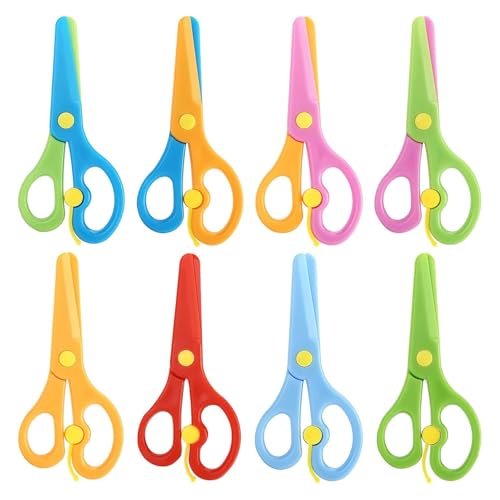LovesTown Kids Scissors 8PCS Blunt Tip Training Safety Scissors Stocking Stuffer for Toddler & Children Anti-Pinch Design Child Hand-Eye Coordination Development Art Craft Cutting Paper Supplies
