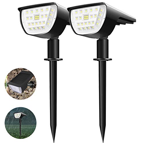 Viugreum 32 LED Solar Landscape Spotlights, IP65 Waterproof Wireless LED Solar Landscape Spotlights, Outdoor Solar Powered Auto On Off Wall Lights for Yard Garden Driveway PoolDaylight-White （2 Pack）