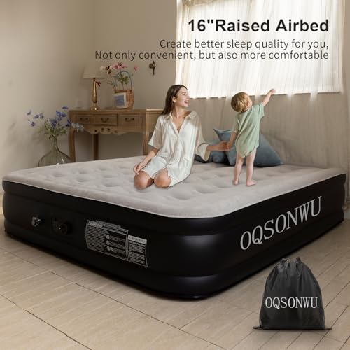 Oqsonwu A0050 Air Mattress 16 Inch Air Mattress Queen With Built In Pump, Foldable Portable Queen Air Mattress thumb #5