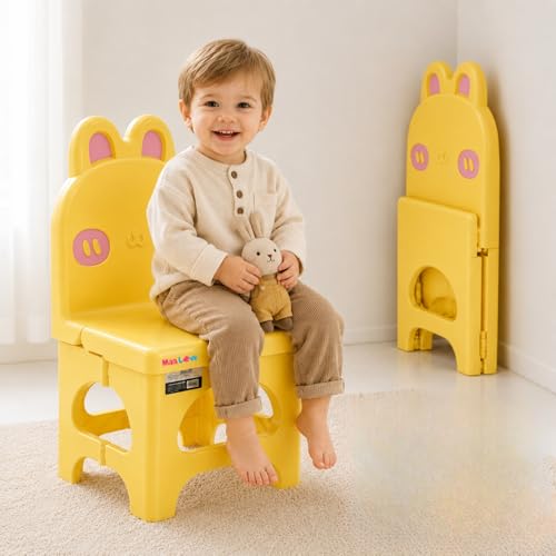 Image of Plastic Foldable Chair for Kids | School Study Chair for Indoor or Outdoor Use for Toddler Kids | Strong & Stable, Safe Rounded Edges | Capacity Up to 40 Kg (Rabbit Yellow)