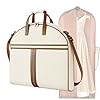 MISSLO Carry on Garment Bags for Travel for Women 56″ Foldable Dress Bag with Large Pockets Bag Suit Luggage Garment Bag with Shoulder Strap for Business, Wedding, Hanging Clothes, Beige