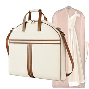 MISSLO Carry on Garment Bags for Travel for Women 56″ Foldable Dress Bag with Large Pockets Bag Suit Luggage Garment Bag with Shoulder Strap for Business, Wedding, Hanging Clothes, Beige