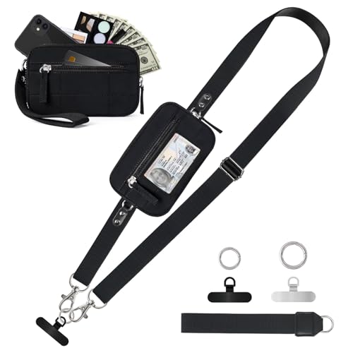 Epinuo Phone Strap Crossbody with Black Detachable Wallet– Premium Stitch-Seamed Craftsmanship, Phone Strap Wallet with ID Window, Adjustable Hands-Free Neck & Shoulder Lanyard for iPhone All Phones