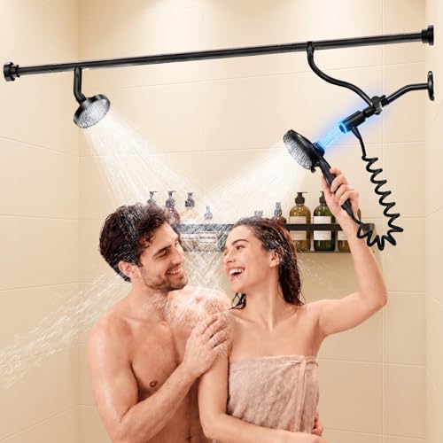 Dual Shower Head with Magnetic Handheld for Couples High Pressure Double Shower Head 2 Showerhead System for Two People Adjustable Easy Install Renter-Friendly SPA-Like Black