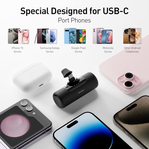 Image of iWALK Portable Charger for iPhone 15 /16 /17, Power Bank with Build-in USB C Connector, 4,500mAh Battery Pack Phone Charger for iPhone Series, Samsung S22 /23 /S24 Series and Android, Black