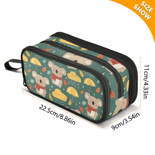 Image of ALAZA Koala Umbrella Green Pencil Case Large Capacity Pencil Pouch Box Boys Girls School Supplies Pen Case Bag with Handle 3 Compartments Zipper