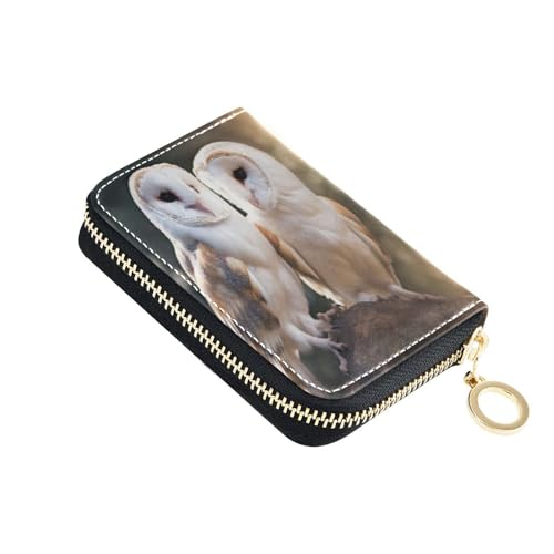 Barn Owls Credit Card Holder, Small RFID Blocking Wallet, Accordion Style Card Case with Key Chain Zipper