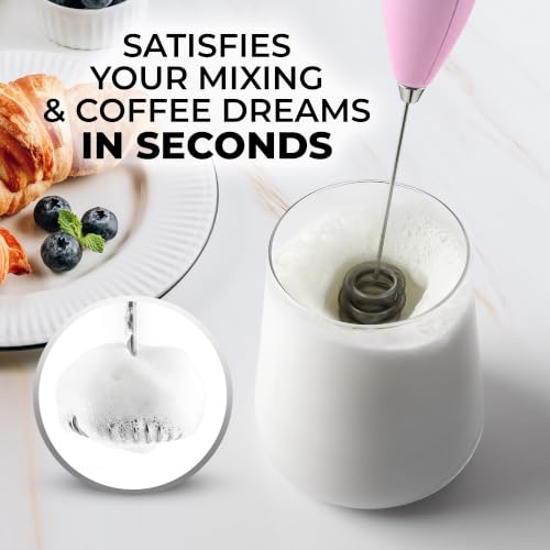 Image of Zulay Kitchen Powerful Milk Frother Wand With Duracell Batteries - Ultra Fast Handheld Drink Mixer - Electric Whisk Foam Maker for Coffee, Lattes, Cappuccino & Matcha - Triple Whisk - Orchid Bloom