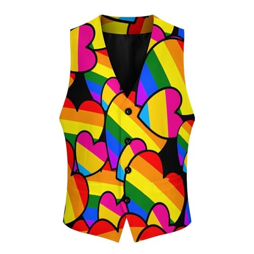 LGBT Pansexual Double Love Hearts Trendy Vest Suit for Men V Neck Formal Dress Waistcoat Vests Business Slim Fit3