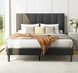 Amada Twin Bed Frame with Adjustable Fabric Upholstered Headboard & 12 Thickened Legs, Solid Wooden Support 1300 Lbs Weight Capacity, Easy Assembly/No Box Spring Needed//Underbed Storage