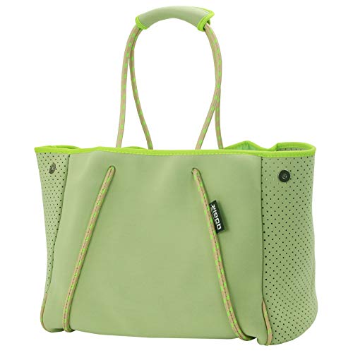 QOGiR Neoprene Multipurpose Beach Bag Tote with Inner Zipper Pocket (Green Large)