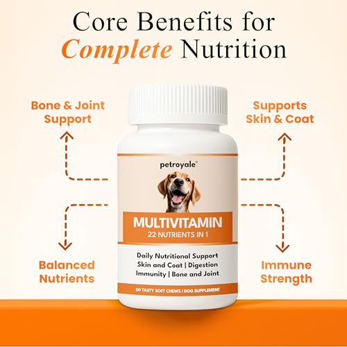 Image of Petroyale Multivitamin Chews for Dogs - Dog Multivitamin Tablets - Dog Health Supplement - Daily Supplements for Dogs - for Growth, Stamina, Strength, Fur & Immunity - 50 Soft Chews