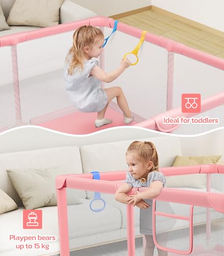 Image of Dripex Baby Playpen, 50 inchx50 inch Small Play Pen for Babies, Pink | Breathable Visible Mesh, Anti-Fall Design, Easy Setup, Indoor /Outdoor Use