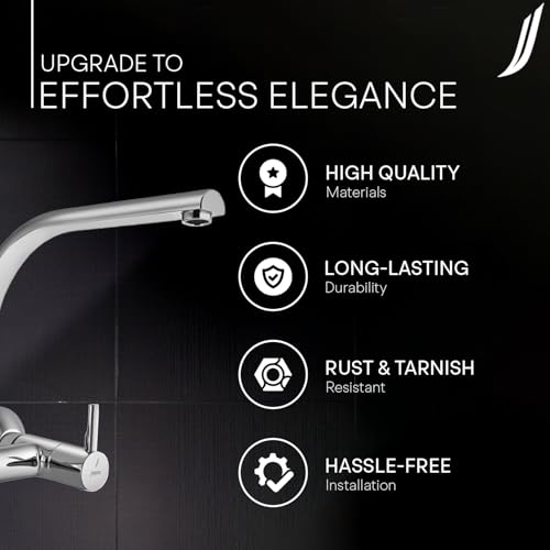 Image of Jaquar Wall Mounted Sink Mixer with Regular Swinging Spout & Connecting Legs & Wall Flanges, Stylish & Durable Faucet for Kitchen & Bathroom, Sliver, Chrome Finish