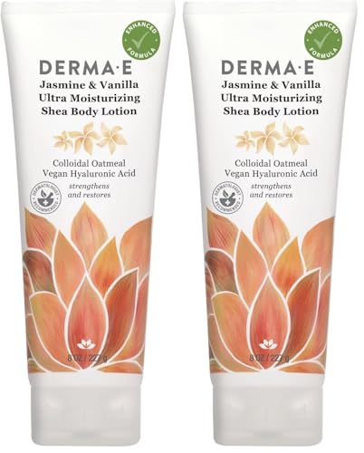 Derma E Jasmine and Vanilla Ultra Moisturizing Shea Body Lotion – Vegan Hyaluronic Acid and Vitamin E Moisturizer for Dry Skin – Cruelty Free Moisturizing Cream, 8 oz