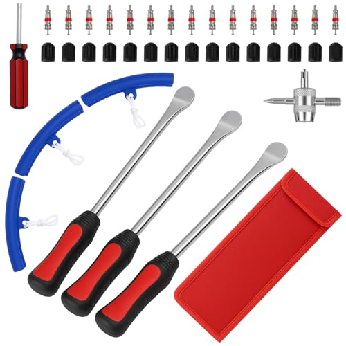 Druuzyl Kit Profesional Cambio de Neumáticos - Juego de Palancas y Cucharas de Acero para Moto/Bicicleta/Coche, con Protector de Llantas y Herramientas de Desmontaje, Reparación Rápida en Carretera