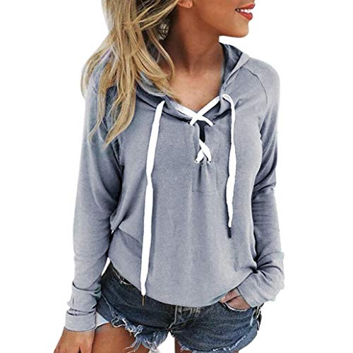Sonnena Sudadera Mujer Blusa Sudaderas Tops otoño Casual Urbano Streetwear, Capucha Mujer Abrigo Superior de Manga Larga con Cordones Deportes Pullover Tops