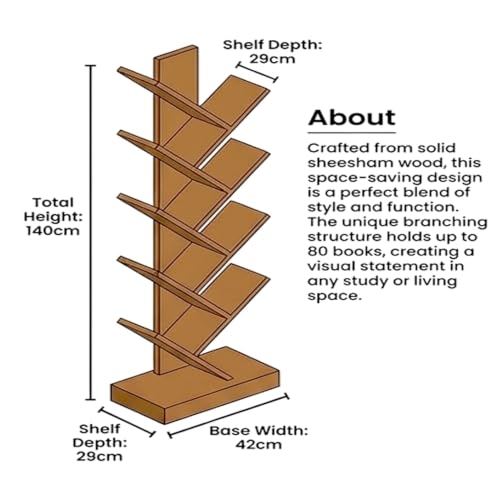 Image of Solid Sheesham Wood Book Shelf (Honey Finish, 29D x 42W x 140H)