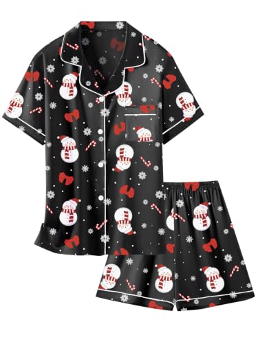 Image of Schbbbta Women Pajamas Set, 2 Pieces Satin Silk Button Down Pjs Short Sleeve Outfits Loungewear