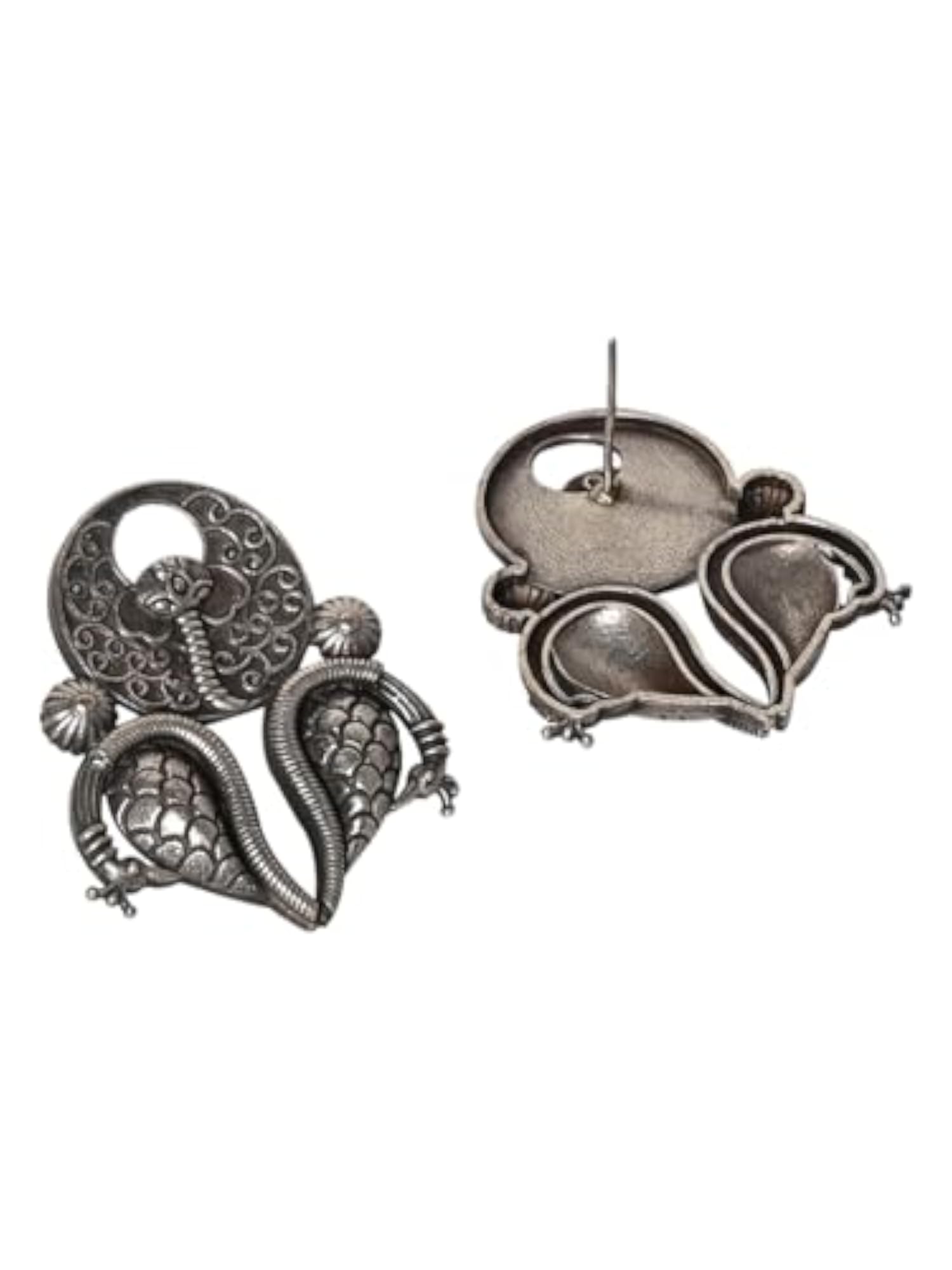 Antique Silver Oxidised Jhumka Earrings, Ethnic Design