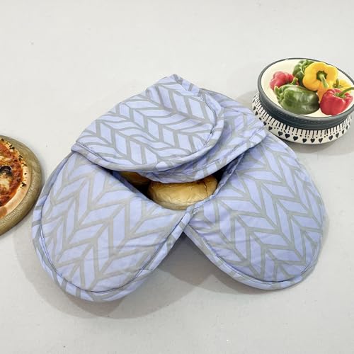 Image of Swayam Microfiber Cloth Roti Casserole | Hot Chapati Box | Washable Bread Basket | 22 cm Round Roti Basket | Geometric Design - Sky Blue