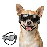 Namsan Hundebrillen für Extra Kleine Hunde UV-Schutz Hunde Sonnenbrille mit Verstellbare Riemen Motorradbrille für Kleine Hunde, Schwarz