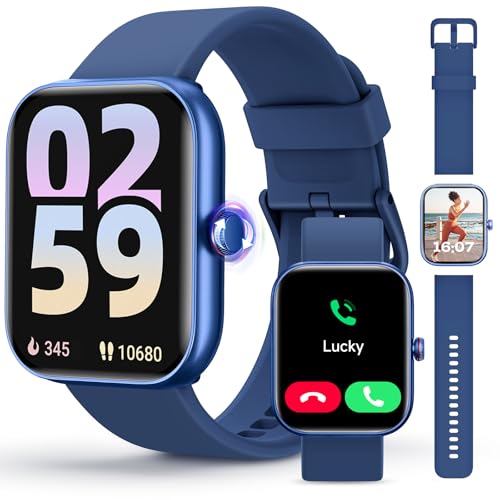 Smart Watch for Women and Men, Android & iPhone Compatible, Fitness Watch Bluetooth Call & Receive Text, Smartwatch with Alexa, Fits Wrists 6.5-9.2 Inches, Waterproof, Blue