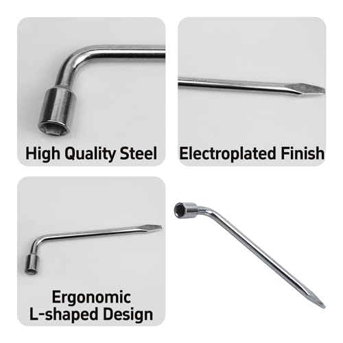 Image of 17mm Car Spare Tire Lug Wrench, Heavy Duty L-Type Tire Steel Tool with Slotted Hex End for Spare Tire Replacement, Car Repair, Maintenance