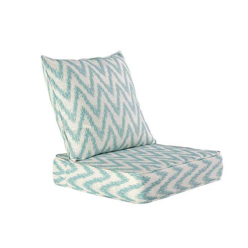 HonTop Outdoor Deep Seat Cushions Patio Furniture Chair Cushions Set with Backrest Durable Fabric 24×24 Replacement Outdoor Cushion for Wicker Chair Seat, Ocean Ripple