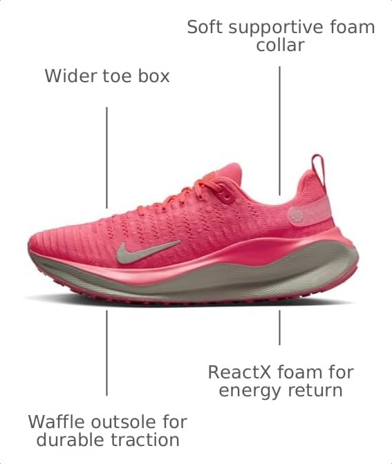 Image of Nike InfinityRN 4 Women's Road Running Shoes (DR2670-602, Hot Punch /Black /Aster Pink /Light Iron Ore) Size 6