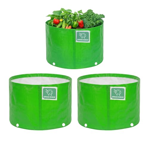 Image of GREENSHEEP HDPE Grow Bag Heavy Duty 260 GSM Round Plants Flower Growing Bags Floor Standing Mount Type for Home Garden Balcony Terrace Kitchen Nursery (Green, 12x15 inch, Pack of 3)