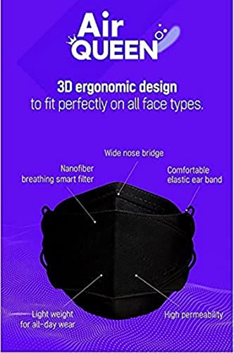 Air Queen Nanofiber Filter Face Mask - White 10 Pcs & Black 10 Pcs Plus 1 Kf94 White Mask [Total 21 Masks] Made In Korea #TOP3