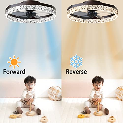 Qumfixpu Ceiling Fans With Lights Semi Flush Mount Low Profile Fan Light Timing With Dimming Led Remote Control 6-Level Wind Speed 5 Reversible Invisible Blades (19.7In, Brown) #TOP4