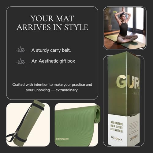 Image of 13mm GURKHA NBR Ultra-Cushioned Yoga Mat with Carry Strap for Men & Women | Category-Leading Comfort, Non-Slip Mat for Yoga, Pilates, HIIT & Floor Workouts | Joint-First Comfort Fitness Mat - Deep Forest | 6ft X 2ft