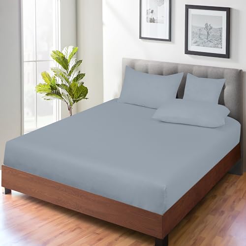 Image of ROYALE LINENS 300 Thread Count 100% Long Staple Combed Cotton Fitted Sheet Queen - Super Soft Deep Pocket Bottom Sheet - Fitted Sheets Only - Elastic Sheets (Queen, Lake Blue)