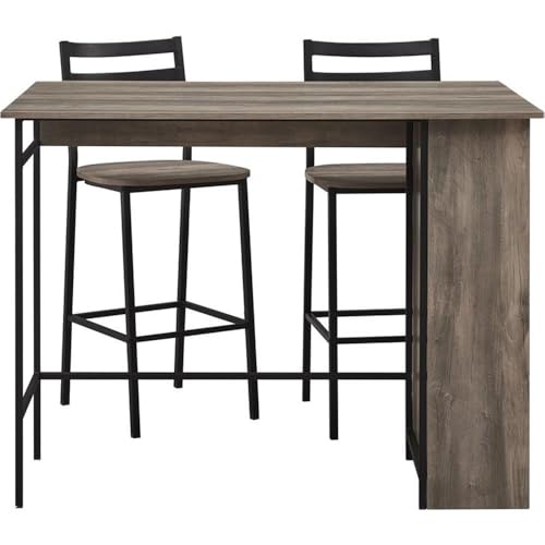 Walker Edison AZW48LNSB3PGW 3 Piece Drop Leaf Counter Table Dining Set with Storage, 48', Grey Wash