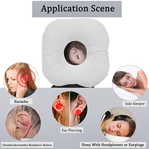 Image of Ear Piercing Pillow for Side Sleepers, Pillow with an Ear Hole for CNH and Ear Pain Ear Inflammation Pressure Sores, O-Shaped Side Sleeping Pillow, Ear Guard Pillow (Creamy-White)