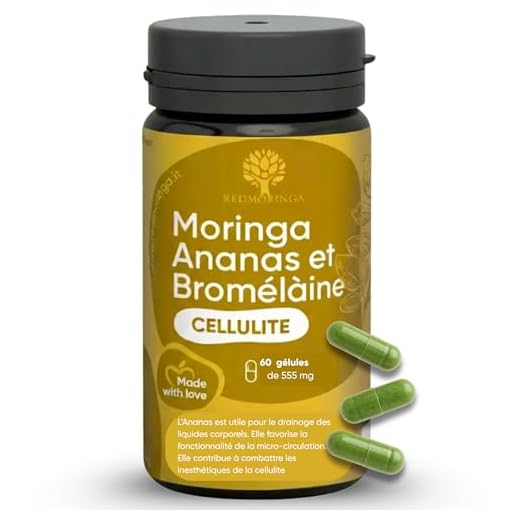 Anti Cellulite puissant avec Bromélaïne 5000 GDU | Complément Drainant 100% Naturel - Contraste les Imperfections de la Cellulite et Rétention d'Eau - Ananas et Moringa BIO RedMoringa (60 Gélules)