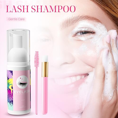 Setgnur Lash Shampoo For Lash Extensions 60Ml Eyelash Extension Cleanser Lash Shampoo Cleaning Kit With Shampoo Brush & Mascara Brush-No Irritating Foaming Eyelash Makeup Remover For Home Salon Use thumb #1
