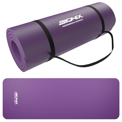 Bionix Exercise Yoga Mat with Carry Handle Strap - Extra Thick NBR Yoga Mats for Women and Men - 180cm x 60cm Durable, Non Slip Mat - Gym Mats for Home, Camping, Pilates and Workout
