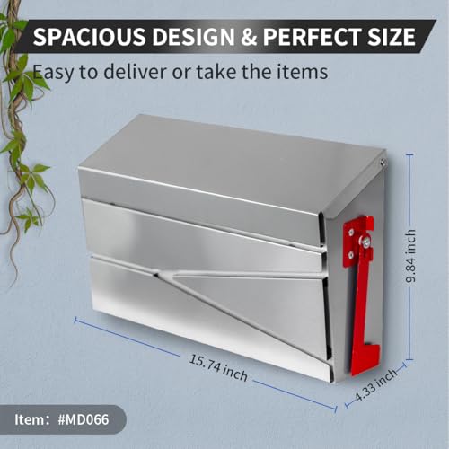 Ydocabinit Wall Mount Mailbox, Large Capacity Mailbox for House, with Flag Kit, Galvanized Steel Rust-Proof Metal Post Drop Box, Mailboxes for Outside, 15.74"×9.84"×4.33", Silver Modern Sleek Style by Ydocabinit - Image 2