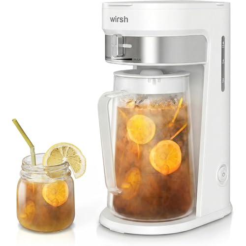 wirsh Iced Tea Maker with 3QT Pitcher, Iced Coffee Maker with Strength Control and Reusable Filter, Perfect For Iced Coffee, Latte, Tea, Lemonade, Flavored Water,White
