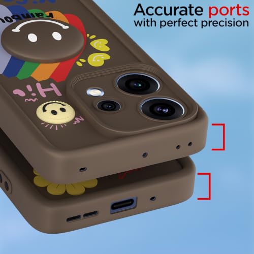 Image of Pikkme Back Cover for Oppo Reno 15F 5G | Soft Silicone| Cute Rainbow Smile & 3D Cartoon Flower Design | Shockproof Raised Camera Protection Bumper Case (Brown)